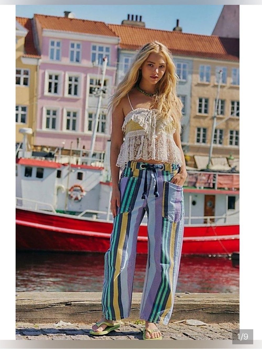 🦄🦄 Free People Moxie Barrel Jeans Periwinkle Stripe RARE UNICORN Purple Motif